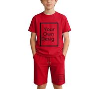 Personalised T Shirts and Short Custom Boy Girl 2 Piece Summer Outfits Create Your Own Short Sleeve Cotton T-Shirt and Shorts Set with Pockets Kids Teens Clothing Sets Cotton Tracksuits School Sport