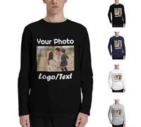 Personalised T-Shirts for Men Adults Teens Boys, Custom Black Long Sleeve Tee Shirts with Photo Logo Text, Design Your Own T-Shirt Team Jerseys for Baseball Football Running Hiking Business Club, XL