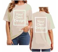 Personalised T Shirts for Women Design Your Own T Shirt Summer Tops Front and Back Printed Tshirts Customised Tshirt with Any Text and Photo Short Sleeve Round Neck Tunic Top Beige