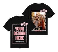 Personalised T Shirts Mens Womens Custom T Shirt Personalised Unisex Tshirt Design Your Own Photo Logo Text Customised Cotton T-Shirt Front Back Print Tee Shirt Black S