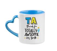 Personalised TA Stands for Totally Awesome, Teaching Assistant Gift, Heart Handle Coffee, Tea Mug. (Blue)