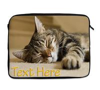 Personalised Tabby Cat Tablet Sleeve Laptop Case Adults iPad Zip Pouch Protective Carry Travel Bag Kittens Birthday Gift ST824 (Large 14" - 15.6")