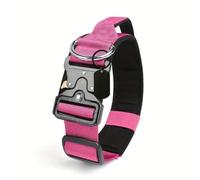 Personalised Tactical Dog Collar Adjustable Military Training Nylon Dog Collar with NamePlate Metal Buckle for Dogs (Rose Red,L)