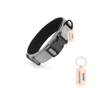 Personalised Tactical Dog Collar with Name, Adjustable Military Training Nylon Dog Collar with Control Handle for Dog (Grey,L)