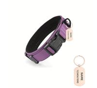 Personalised Tactical Dog Collar with Name, Adjustable Military Training Nylon Dog Collar with Control Handle for Dog (Purple,L)