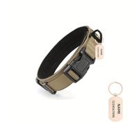 Personalised Tactical Dog Collar with Name, Adjustable Military Training Nylon Dog Collar with Control Handle for Dog (Khaki,XL)