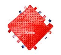 PERSONALISED TAGGY BLANKET - BEAUTIFULLY EMBROIDERED GIFT - RED - ANY TEXT YOU WISH - FREE POST - QUICK