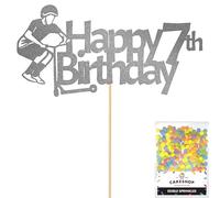 Personalised Tail Whipper Stunt Scooter Glitter Cake Topper - Dark Silver Custom Name Glitter Cake Decoration and Sprinkles - Happy Birthday Decorations - Personalised Toppers for Cakes by Cakeshop