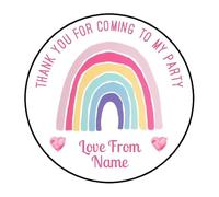 Personalised Tall Rainbow Thank You for Coming to My Party Stickers Perfect for Sweetcones (Matte, 48 Stickers - 30mm Round)