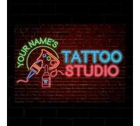 PERSONALISED Tattoo Studio Neon Effect Signs Style Text Wall Decor Metal Plaque