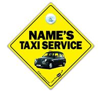 Personalised Taxi Sign with Suction Cup, Custom London Black Cab Notice, 14cm, Add Name