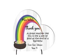 Personalised Teacher Appreciation Plaque with Stands - Laser Cut Thank You Keepsake, Customisable Design, Made from FSC-Certified MDF, Handcrafted in the UK (Mdf Wood 8.5cm x 8.5cm, Pot of gold)