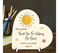 Personalised Teacher Appreciation Plaque with Stands - Thank You Keepsake, Customisable Design, Made from FSC-Certified MDF, Handcrafted in the UK (Mdf Wood 13.5cm x 13.5cm, Helping me shine)