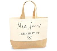 Personalised Teacher Bag with Custom Name - 100% Cotton Canvas Newly Qualified NQT ECT TA Teaching Assistant Nursery Staff School End of Term Gift Thank You Present Hessian Jute Bag X-Large 38 x 44cm