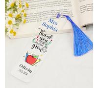 Personalised Teacher Gifts Custom Bookmark Thank You Gifts Acrylic Book Marks with Any Name & Date with Tassels & Twine String for Book Lovers Women Men Teacher Tutor(Design 2, Blue)