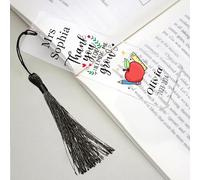 Personalised Teacher Gifts Custom Bookmark Thank You Gifts Acrylic Book Marks with Any Name & Date with Tassels & Twine String for Book Lovers Women Men Teacher Tutor (Black, Design 2)