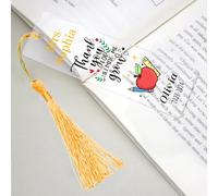Personalised Teacher Gifts Custom Bookmark Thank You Gifts Acrylic Book Marks with Any Name & Date with Tassels & Twine String for Book Lovers Women Men Teacher Tutor(Design 2, Gold)
