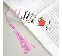 Personalised Teacher Gifts Custom Bookmark Thank You Gifts Acrylic Book Marks with Any Name & Date with Tassels & Twine String for Book Lovers Women Men Teacher Tutor(Design 2, Pink)