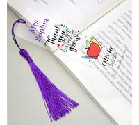 Personalised Teacher Gifts Custom Bookmark Thank You Gifts Acrylic Book Marks with Any Name & Date with Tassels & Twine String for Book Lovers Women Men Teacher Tutor(Design 2, Purple)