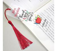 Personalised Teacher Gifts Custom Bookmark Thank You Gifts Acrylic Book Marks with Any Name & Date with Tassels & Twine String for Book Lovers Women Men Teacher Tutor(Design 2, Red)