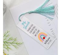 Personalised Teacher Gifts Custom Bookmark Thank You Gifts Acrylic Book Marks with Any Name & Date with Tassels & Twine String for Book Lovers Women Men Teacher Tutor(Design 1, Green)
