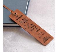 Personalised Teacher Gifts Engraved Leather Bookmark Thank You Gifts Book Marks Teacher Appreciation Gifts for Book Lovers Women Men Teacher Tutor (Brown, Design 1)