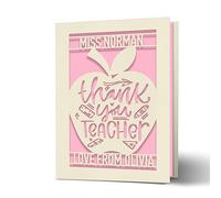 Personalised Teacher Gifts Thank You Teacher Cards Gifts for Women Men Greeting Card Laser Paper Cut Cards with Any Name for Her Him Teacher Teaching Assistant End of Term Gift (Pink)