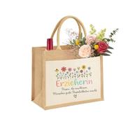Personalised Teacher Midwife Colleague Sustainable Jute Bag Cosmetic Bag Make Up Gift Bag Jute Bag Shopping Bag Made of 100% Jute and Cotton, educator flowers, S