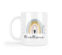 Personalised Teacher Mug, Women's Thank You Gift, End of Year Teaching Appreciation, Rainbow Custom Name Mug, 11 Oz Ceramic