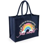Personalised Teacher Rainbow Jute Tote Bag| Custom Name Gift for Teacher | "Teach Them, Love Them, Watch Them Grow" School, Shopping, Work & Everyday Use, Navy.