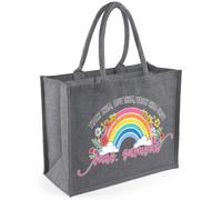 Personalised Teacher Rainbow Jute Tote Bag| Custom Name Gift for Teacher | "Teach Them, Love Them, Watch Them Grow" School, Shopping, Work & Everyday Use, Grey.