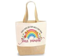 Personalised Teacher Rainbow Tote Bag | Custom Name Gift for Teacher | "Teach Them, Love Them, Watch Them Grow" Gift for Teachers | Medium & Large Reusable Tote (L)