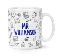 Personalised Teacher Sketch Lined Pattern 10oz Mug Cup Name Custom