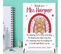 Personalised Teacher Thank You Appreciation Gift Plaque - Thank You For Helping Me to Learn and Play Message For TA, LSA, SENDCO with Teddy Design Freestanding Sign (MDF Wood, A4-30cm x 21cm)
