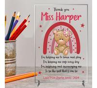 Personalised Teacher Thank You Appreciation Gift Plaque - Thank You For Helping Me to Learn and Play Message For TA, LSA, SENDCO with Teddy Design Freestanding Sign (Acrylic, A5-21cm x 14cm)