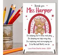 Personalised Teacher Thank You Appreciation Gift Plaque - Thank You For Helping Me to Learn and Play Message For TA, LSA, SENDCO with Teddy Design Freestanding Sign (MDF Wood, A5-21cm x 14cm)