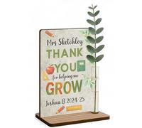 Personalised Teacher Thank You Gift Freestanding Wooden Plaque Optional Flower Thank You for Helping Me Grow Custom Names End of Term Gift TA Nursery Childminder Tutor (Watercolour Whimsy)