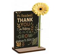 Personalised Teacher Thank You Gift Freestanding Wooden Plaque Optional Flower Thank You for Helping Me Grow Custom Names End of Term Gift TA Nursery Childminder Tutor (Leafy Vibes)