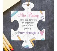 Personalised Teacher Thank You Puzzle Piece Sign from the Kids - Important Piece of My School Journey Custom Hanging Plaque - Nursery Teacher End of Term Gift (Pastel)