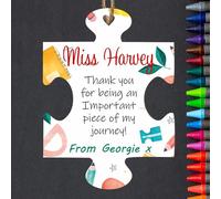 Personalised Teacher Thank You Puzzle Piece Sign from the Kids - Important Piece of My School Journey Custom Hanging Plaque - Nursery Teacher End of Term Gift (Bright)