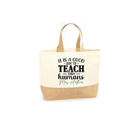 Personalised Teacher Tote Bag - "Good Day to Teach Tiny Humans" Custom Name Jute/Cotton Canvas Gift for Teachers, TA, Nursery, Appreciation Present #TD