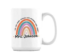 Personalised Teachers Mug, Rainbow Mug Gift Coffee, Tea Mug Ceramic 15oz Mug. (White)