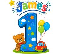 Personalised Teddy Bear 1st Birthday Boys Iron On Transfer A4