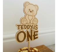 Personalised Teddy Bear 1st Birthday Cake Topper, Wooden Party Decoration | Create a beautiful centrepiece for an unforgettable first birthday celebration.