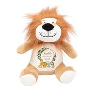 Personalised Teddy Bear Baby Boy Girl Lion Giraffe Monkey Name Newborn Gift (Lion Name & Message)