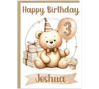 Personalised Teddy Bear Birthday Cards for Boys Girls - Custom Name & Any Age - Happy Birthday Greeting Cards A5 For Boys Girls In Blue Beige Green Pink Designs (Beige)