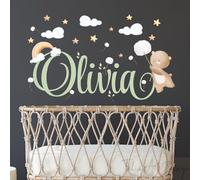 Personalised Teddy Bear Name Wall Stickers - Cute Cartoon Nursery Decals for Kids, Custom Baby Room Decor Removable Vinyl Art for Boys & Girls