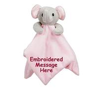 Personalised Teddy Bear Pink Elephant Comfort Snuggle Blanket Baby's 1st Birthday, New Baby Comforter, Christening, Baby Shower Embroidered Keepsake Gift