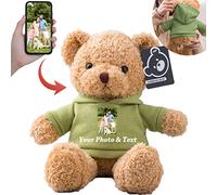 Personalised Teddy Bear Stuffed Animal, Stuffed Bear Plush with Customised Text+ Picture as Personalised Gifts for Girlfriend/ Boyfriend on Valentines Day/ Birthday/ Christmas Day (12 IN-Green)