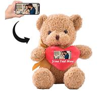 Personalised Teddy Bear with Heart Customised Text & Image, Personalised Gifts Teddy Bear for Girlfriend/ Family Custom Teddy Bear Stuffed Animal for Christmas/ Birthday/ Valentines Day(16in-Brown)